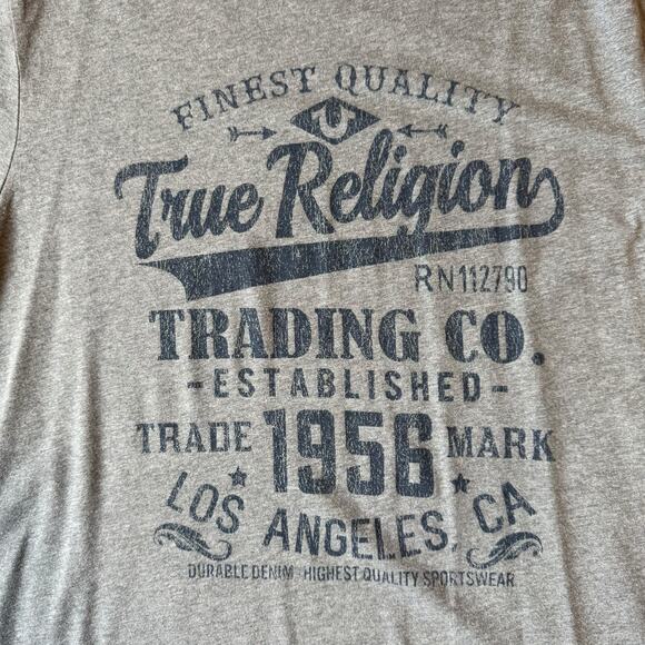 True Religion Trading Co Logo Short Sleeve T-shirt Gray Men's XL - Picture 2 of 6